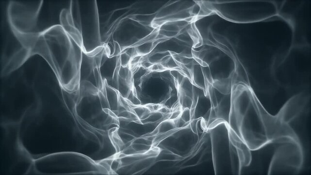 Abstract swirling vortex of smoky white lines on dark background evoking energy, depth, and dynamic motion