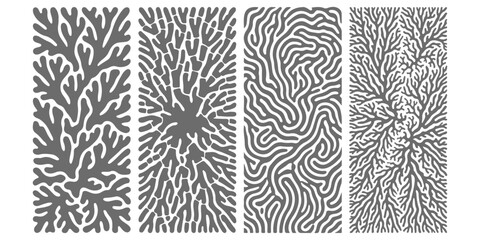 Set of abstract organic branching patterns and natural growth textures in monochrome vector illustrations for creative design projects © GraphixEra