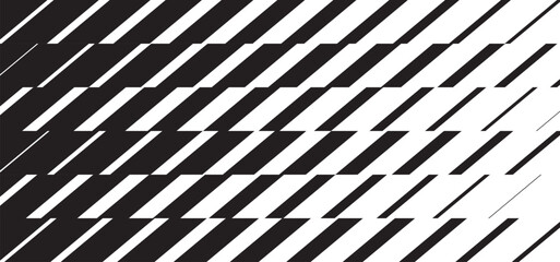 Obraz na płótnie Canvas Halftone transition pattern of shifting diagonal lines. Abstract black and white geometric vector background. Modern dynamic design with a glitch effect.