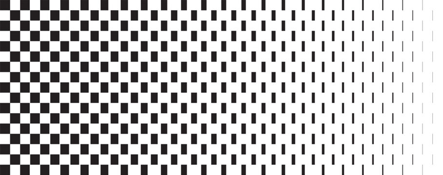 Halftone transition pattern. Abstract black and white geometric background. Vector illustration fading from checkered squares to vertical lines.