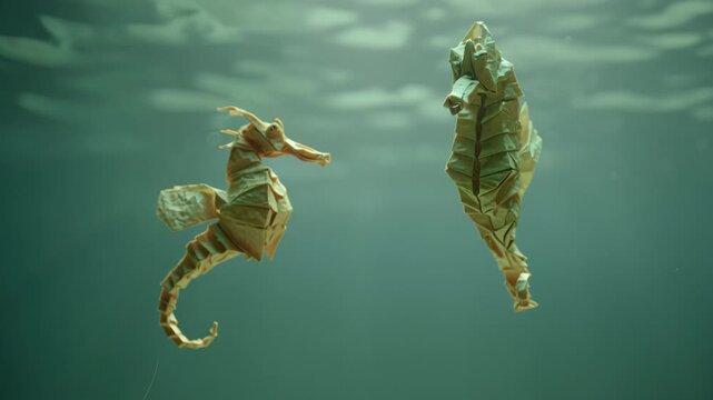 Origami Sea Critters Undersea Ballet on Green Screen, Seamless Loop