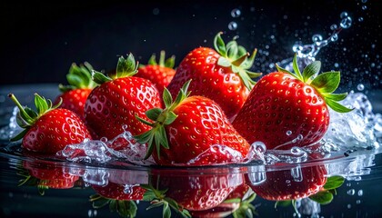 Strawberries Splashing in Water Symbolizing Freshness and Editorial Styling for Nutrition and Lifestyle Themes