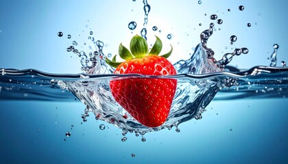Strawberries Splashing in Water Symbolizing Freshness and Editorial Styling for Nutrition and Lifestyle Themes
