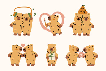 Obraz premium Capybara couple valentines character set.