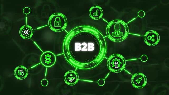 B2 B Business to Business Network Concept with Green Neon and Connections