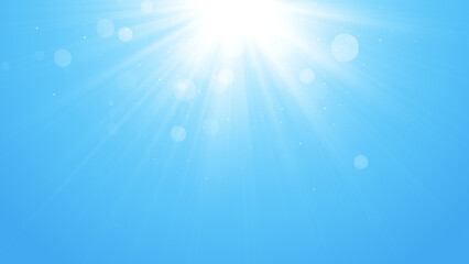 blue sky with top sun rays and shiny bokeh lights ,nature weather spring and summer day time social media background