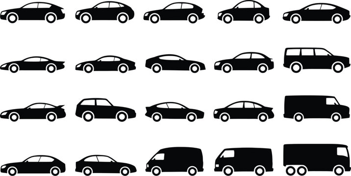 Car body types vector illustration collection showing different automobile shapes sedan suv hatchback coupe wagon pickup van isolated icons