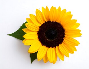 Bright Yellow Sunflower on White Background.
