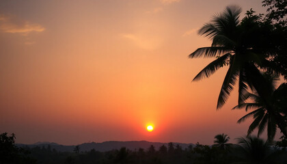 Obraz premium Calm sunset over tropical jungle canopy
