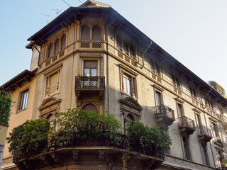 Residential buildings along via Lovanio in Milan, Italy