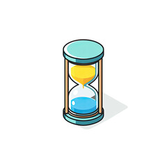 Fototapeta premium Isometric illustration of an hourglass with turquoise, yellow, and blue colors on a black backdrop