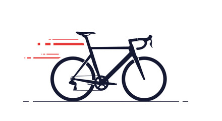 Fototapeta premium Minimalist vector illustration of a racing bicycle in motion, featuring speed lines to convey velocity and active transportation.