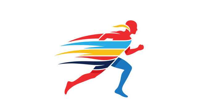 Dynamic Colorful Runner Silhouette with Speed Lines, Energetic Sports Logo on Isolated White Background.