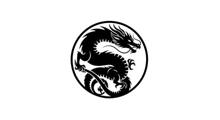 Black Dragon Illustration in Circle.