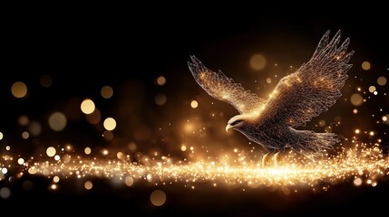 Obraz premium Golden Eagle Ascending from Sparkling Light Trail, Abstract Digital Art