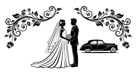 silhouette of bride and groom
