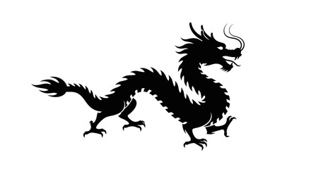 Fototapeta premium Black Dragon Silhouette Mythical Creature Illustration.