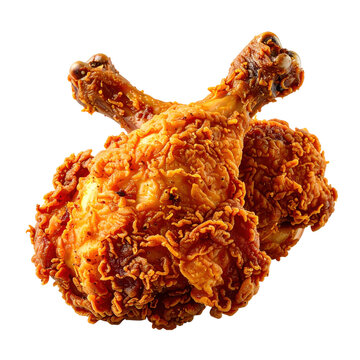 Savory austrian backhendl, golden fried chicken pieces with lemon, culinary studio shot isolated on white background