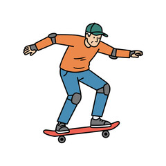 Fototapeta premium Elderly caucasian man skateboarding with protective gear on white background, concept of active lifestyle and youthful spirit