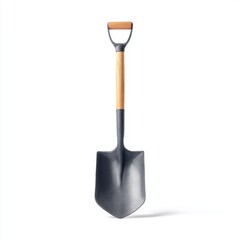 Modern Garden Shovel with Wooden Handle and Metal Blade on White Background for Gardening and Yard Work