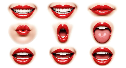 Set of woman's lips in various expressions&nbsp;transparent background png