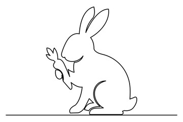 Obraz premium Rabbit holding a carrot in continuous one line art style