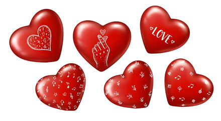 Set of six unique red heart designs with creative patterns&nbsp;transparent background png