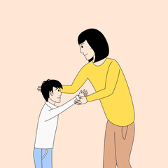 Fototapeta premium mother is holding a child's hand. Mother give an affection to children.