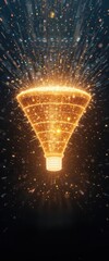 Marketing automation CRM integration concepts. A glowing lightbulb emits sparkling rays against a dark background, creating a vibrant and dynamic visual effect.