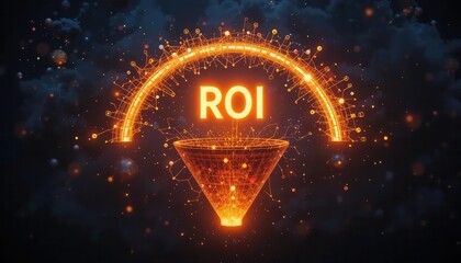 Marketing automation CRM integration concepts. A vibrant graphic showcasing the concept of ROI with an illuminated funnel and digital elements, emphasizing data-driven insights and analytics.