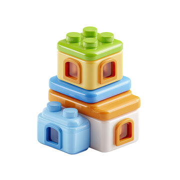 Colorful plastic building blocks stacked together, resembling a small house or structure