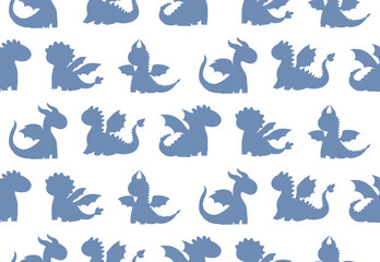 Obraz premium Seamless pattern with baby dragon silhouettes. Minimal fantasy background for kids