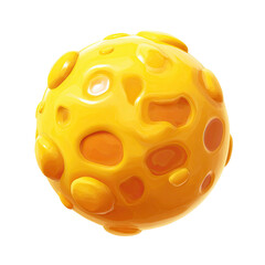 Animated, spherical object, bright yellow, Swiss-cheese-like, with holes and smooth texture