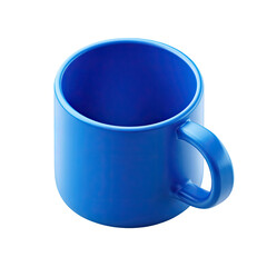 Glossy, cobalt-blue mug with a curved handle, sitting against a solid black background