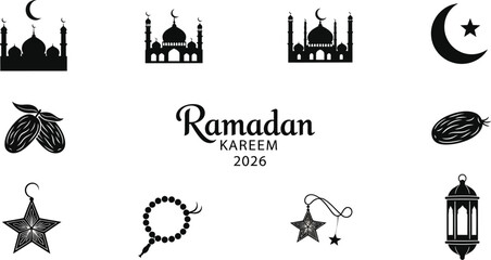 Fototapeta premium Ramadan Kareem 2026 symbols and icons for Islamic holiday