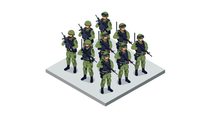 Fototapeta premium Isometric military squad: soldiers in combat gear formation