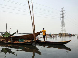Traditional boat Water Transport Near Infrastructure