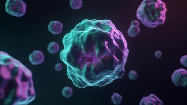 Cellular autophagy process showing molecular dissolution and particle disintegration inside organic compartments