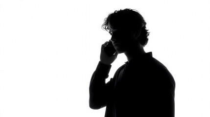 Silhouette of Man on a Phone: A mysterious silhouette of a man engaged in a phone conversation, the monochrome tones highlighting a sense of intrigue.