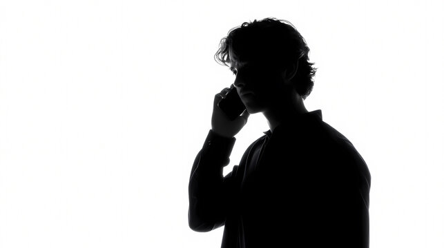 Silhouette of Man on a Phone: A mysterious silhouette of a man engaged in a phone conversation, the monochrome tones highlighting a sense of intrigue.