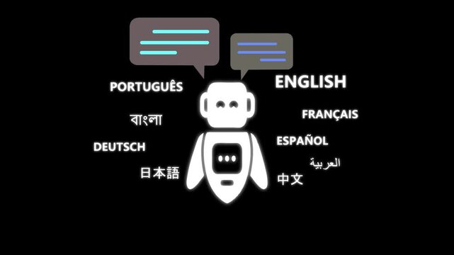 Global communication with multiple languages, digital translation tools, multilingual technology, cross-cultural communication, and virtual language learning environments.video concept