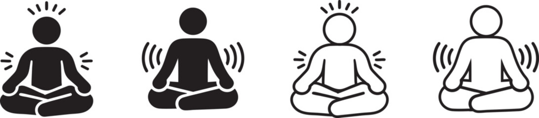 Meditation and Mindfulness Icons with Energy and Focus Symbols