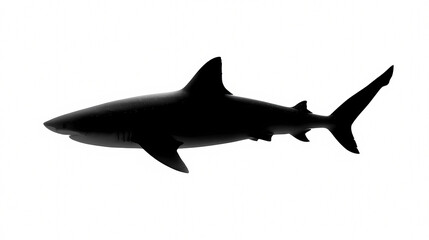 Naklejka premium Silhouette of Shark: A striking black and white silhouette of a shark gracefully glides through the water, symbolizing power and the mysteries of the ocean.