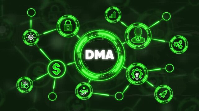 D M A Digital Marketing Automation Neon Green Network Concept