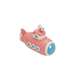 Obraz premium Cute pink toy submarine with blue windows and a periscope isolated on a white background.