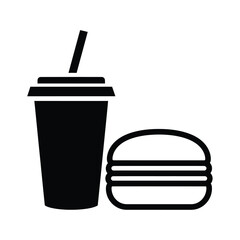 Simple graphic representation of a fast food meal with a drink and a hamburger isolated on a transparent background