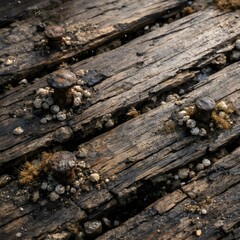 Fototapeta premium Barnacle Covered Wooden Planks Texture Closeup