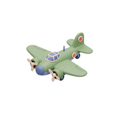 Naklejka premium Vintage green toy propeller airplane with Japanese markings isolated on white.