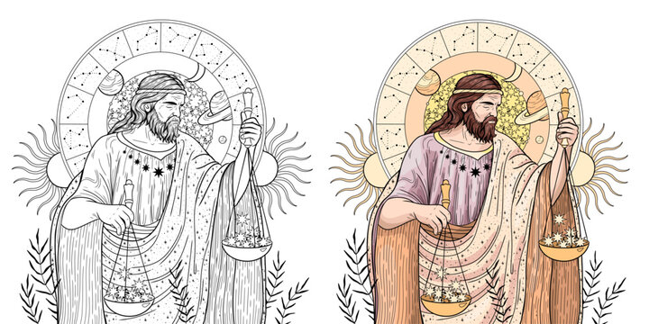 Coloring book, vintage vintage style deck of tarot cards. magical predictions of the future, mysterious characters.