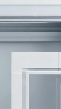 Vertical video: Starting camera upward pan, showing white frame, glass on facade to show detail